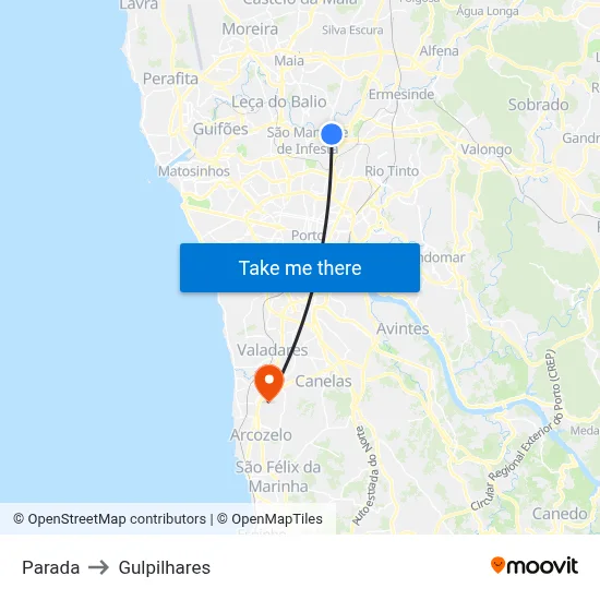 Parada to Gulpilhares map