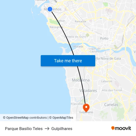 Parque Basílio Teles to Gulpilhares map