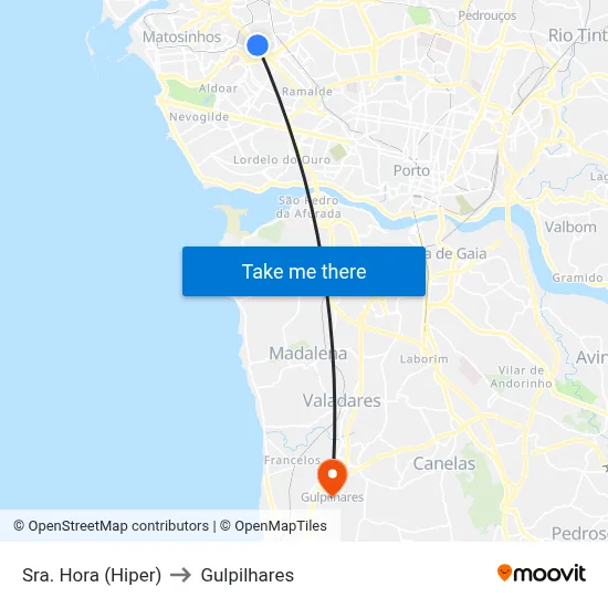 Sra. Hora (Hiper) to Gulpilhares map