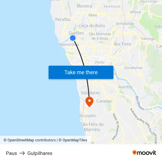 Paus to Gulpilhares map