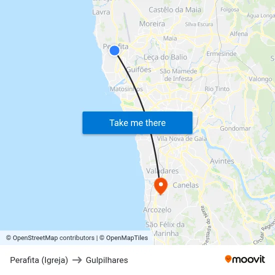 Perafita (Igreja) to Gulpilhares map