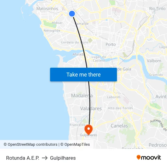 Rotunda A.E.P. to Gulpilhares map