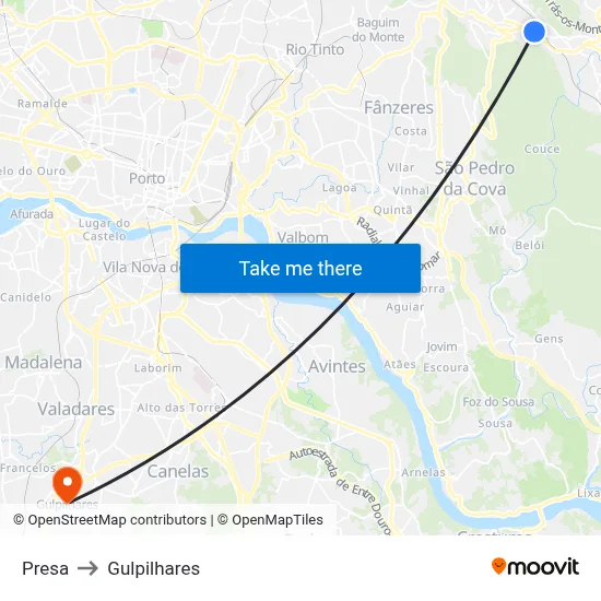 Presa to Gulpilhares map