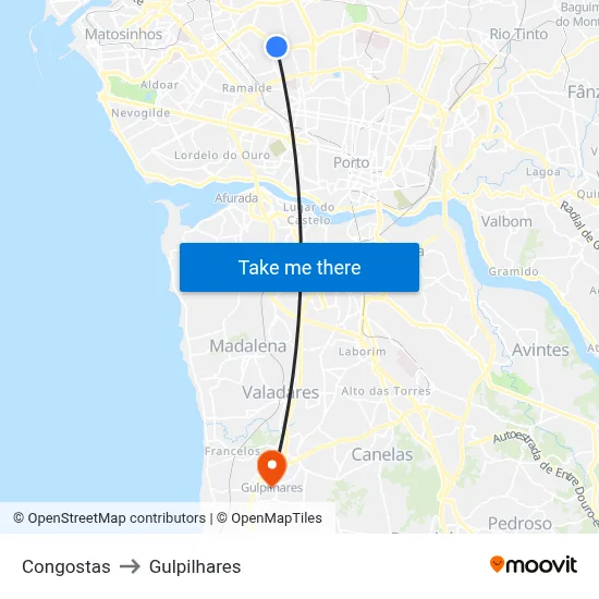 Congostas to Gulpilhares map