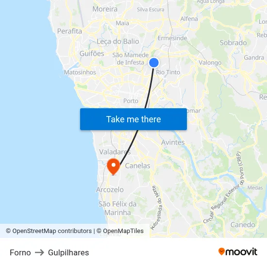 Forno to Gulpilhares map