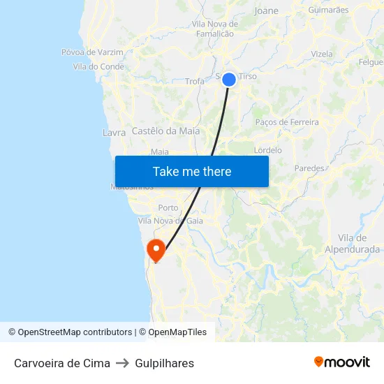 Carvoeira de Cima 2 to Gulpilhares map