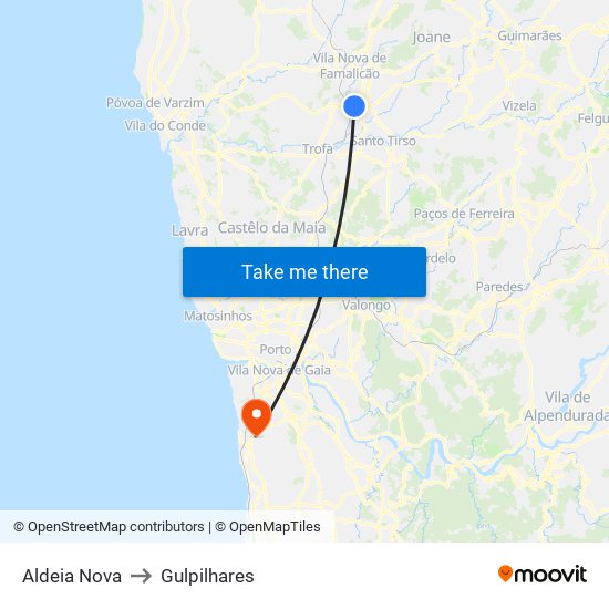 Aldeia Nova to Gulpilhares map