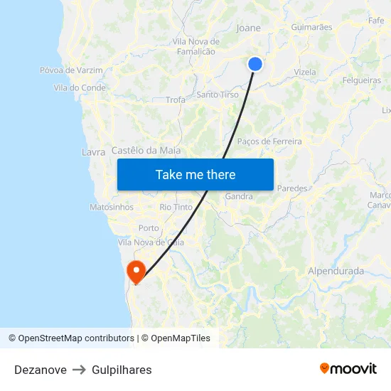 Dezanove to Gulpilhares map