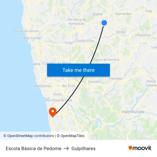 Escola Básica de Pedome to Gulpilhares map