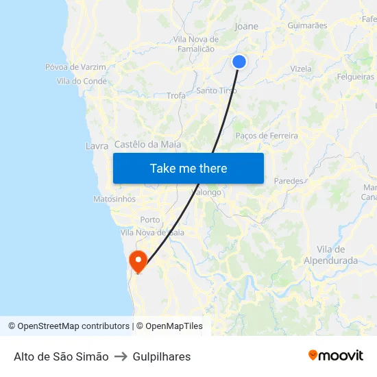 Alto de São Simão to Gulpilhares map