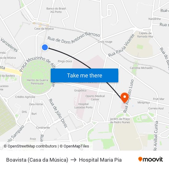 Boavista (Casa da Música) to Hospital Maria Pia map