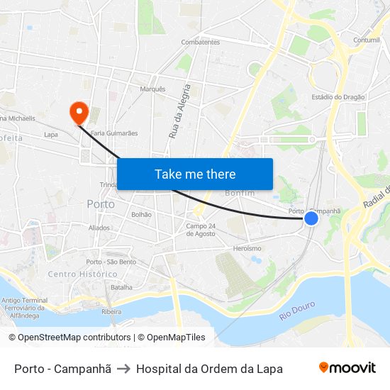 Porto - Campanhã to Hospital da Ordem da Lapa map