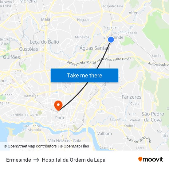 Ermesinde to Hospital da Ordem da Lapa map