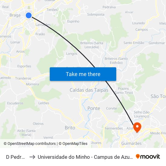 D Pedro V - I to Universidade do Minho - Campus de Azurém / Guimarães map