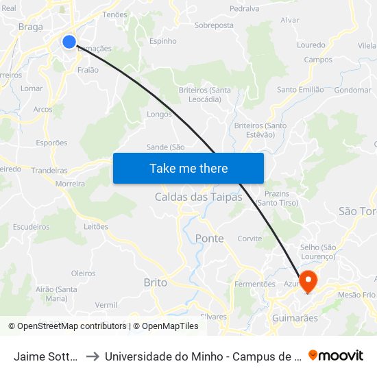 Jaime Sotto Mayor to Universidade do Minho - Campus de Azurém / Guimarães map