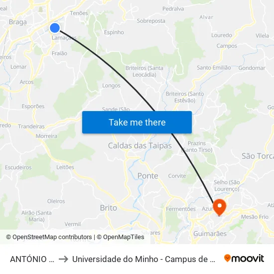 António Mariz to Universidade do Minho - Campus de Azurém / Guimarães map