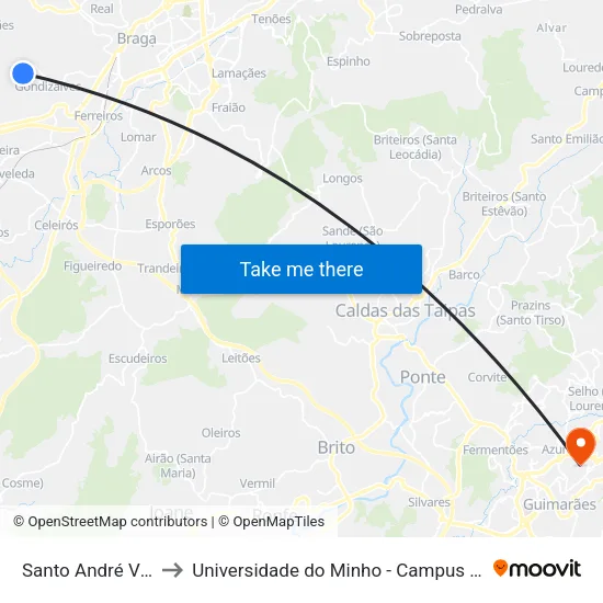 Santo André Vii (Outeiral) to Universidade do Minho - Campus de Azurém / Guimarães map