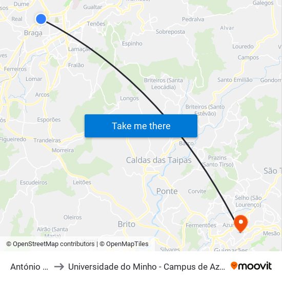 António Freire to Universidade do Minho - Campus de Azurém / Guimarães map