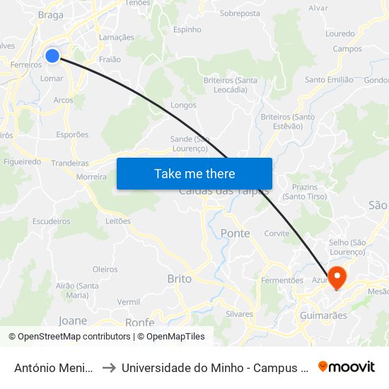 António Menici Malheiro to Universidade do Minho - Campus de Azurém / Guimarães map