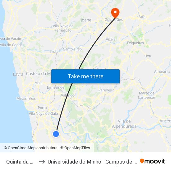 Quinta da Paradela to Universidade do Minho - Campus de Azurém / Guimarães map