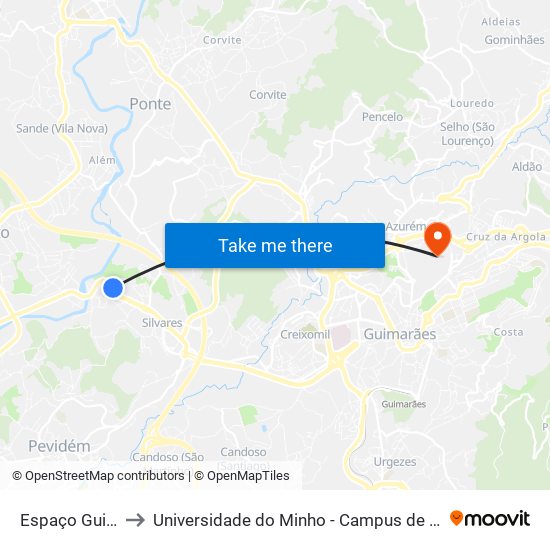 Espaço Guimarães to Universidade do Minho - Campus de Azurém / Guimarães map