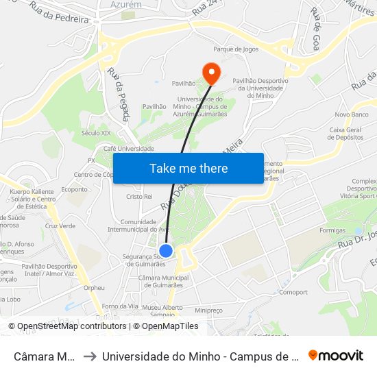 Câmara Municipal to Universidade do Minho - Campus de Azurém / Guimarães map