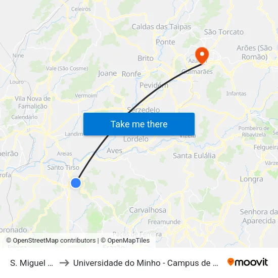 Igreja (São Miguel) to Universidade do Minho - Campus de Azurém / Guimarães map