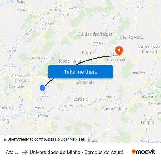 Atalhos to Universidade do Minho - Campus de Azurém / Guimarães map