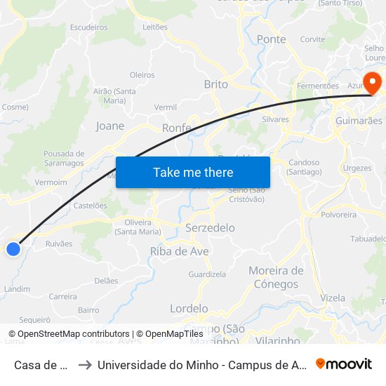 Casa de Camilo to Universidade do Minho - Campus de Azurém / Guimarães map