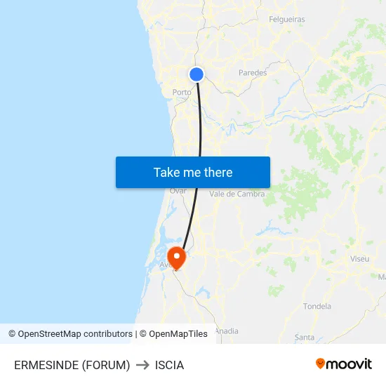 ERMESINDE (FORUM) to ISCIA map