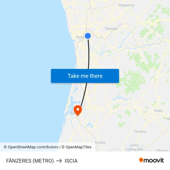 FÂNZERES (METRO) to ISCIA map
