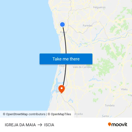 IGREJA DA MAIA to ISCIA map