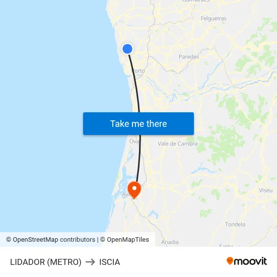 LIDADOR (METRO) to ISCIA map