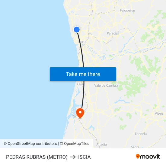 PEDRAS RUBRAS (METRO) to ISCIA map