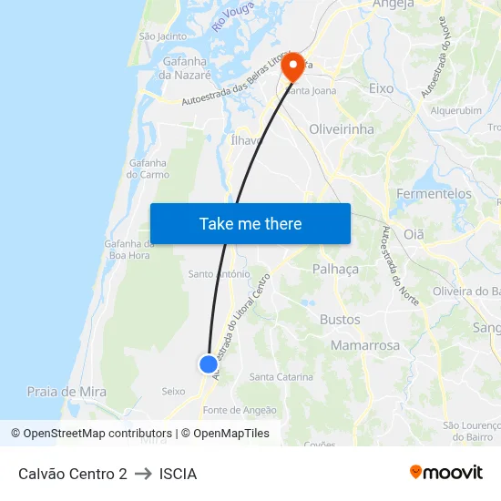 Calvão Centro 2 to ISCIA map