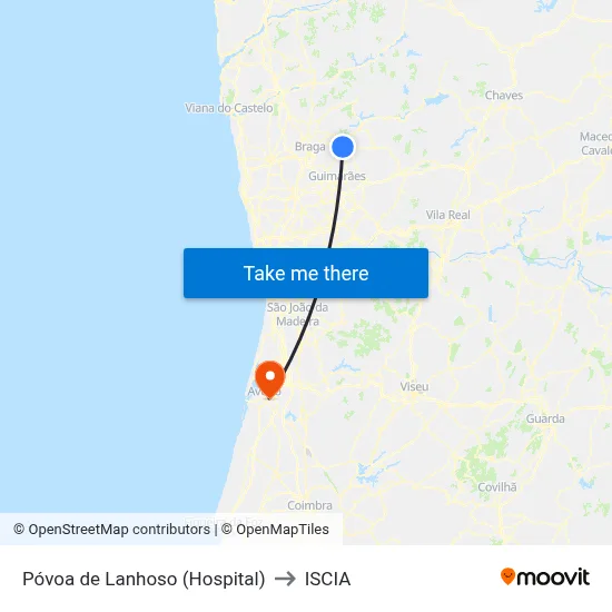 Póvoa de Lanhoso (Hospital) to ISCIA map