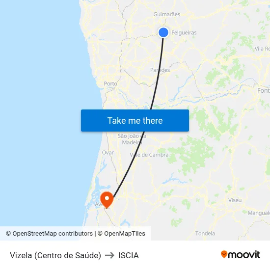 Vizela (Centro de Saúde) to ISCIA map