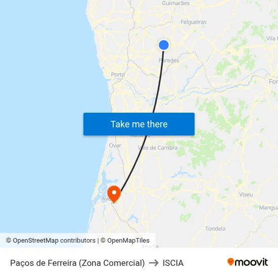 Paços de Ferreira (Zona Comercial) to ISCIA map
