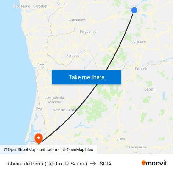 Ribeira de Pena (Centro de Saúde) to ISCIA map