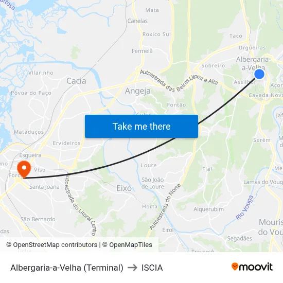 Albergaria-a-Velha (Terminal) to ISCIA map