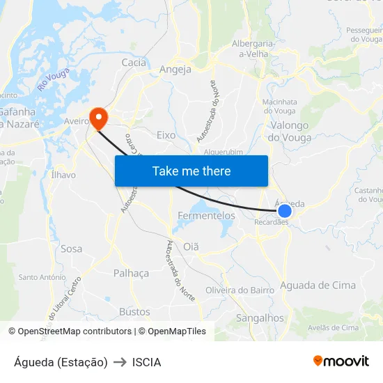 Águeda (Estação) to ISCIA map