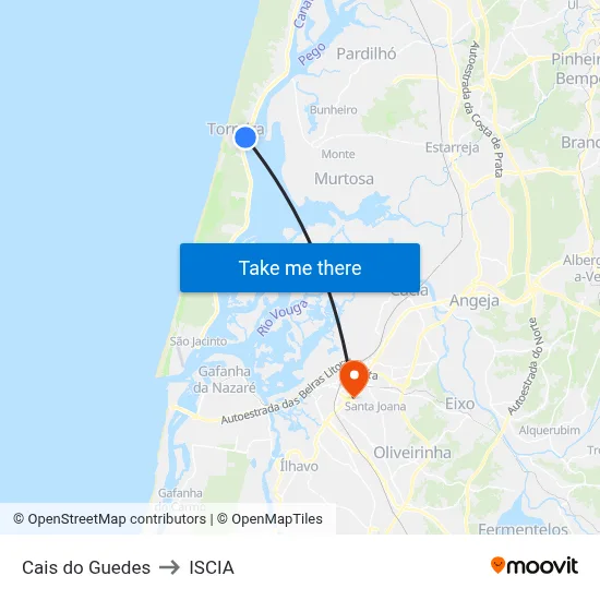 Cais do Guedes to ISCIA map