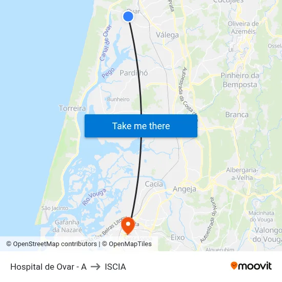 Hospital de Ovar - A to ISCIA map