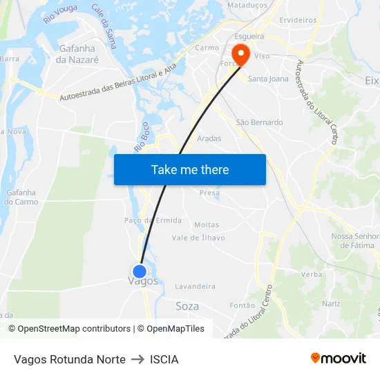 Vagos Rotunda Norte to ISCIA map