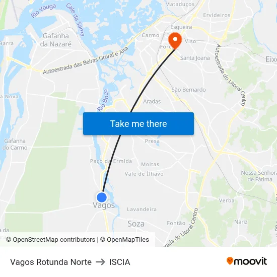 Vagos Rotunda Norte to ISCIA map