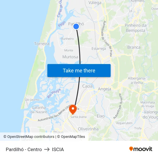 Pardilhó - Centro to ISCIA map