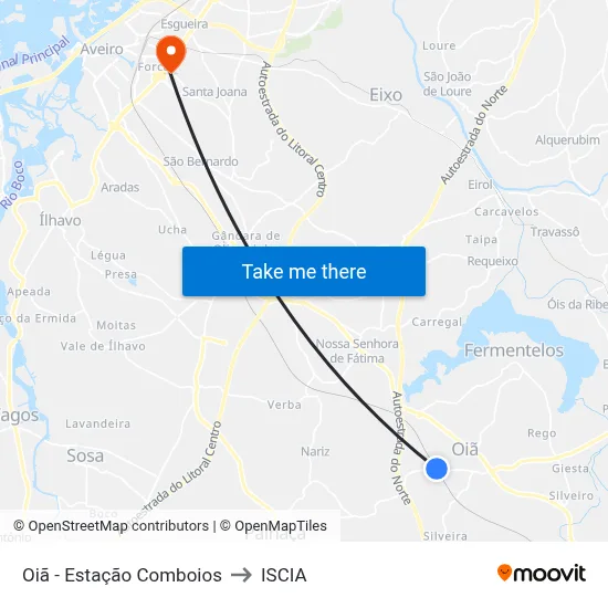 Oiã - Estação Comboios to ISCIA map