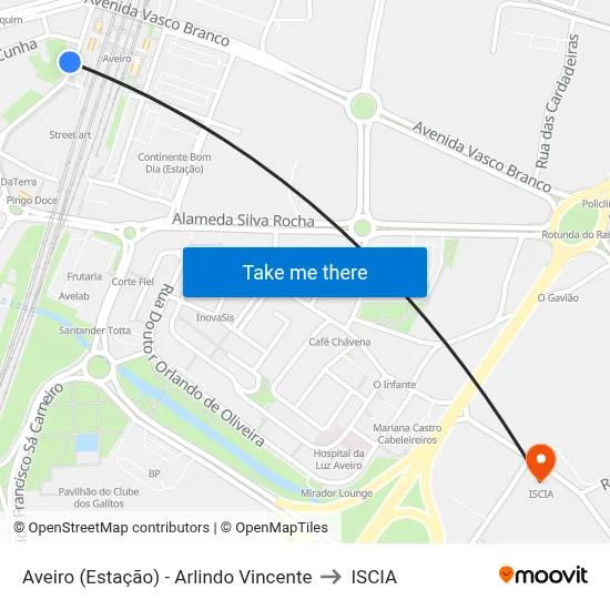 Aveiro (Estação) - Arlindo Vincente to ISCIA map