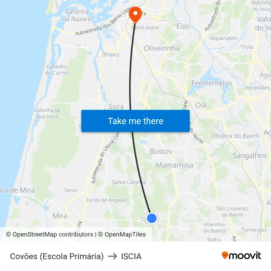 Covões (Escola Primária) to ISCIA map