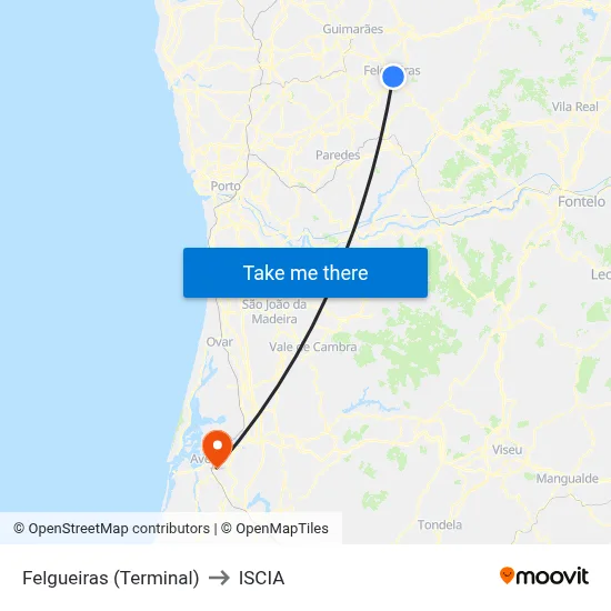 Felgueiras (Terminal) to ISCIA map
